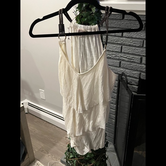 FIONA & PURPLE Women’s Sleeveless Tiered Stretch Top Tank L Cream Braided Straps - Picture 1 of 5
